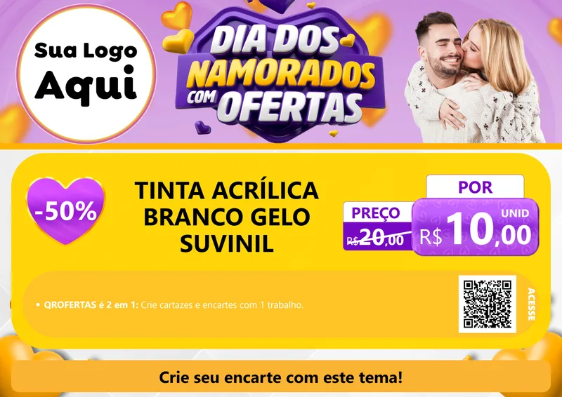 Modelo de Cartaz para Cartaz A4 Horizontal com o tema Dia Dos Namorados Com Ofertas para Tintas e Ferramentas