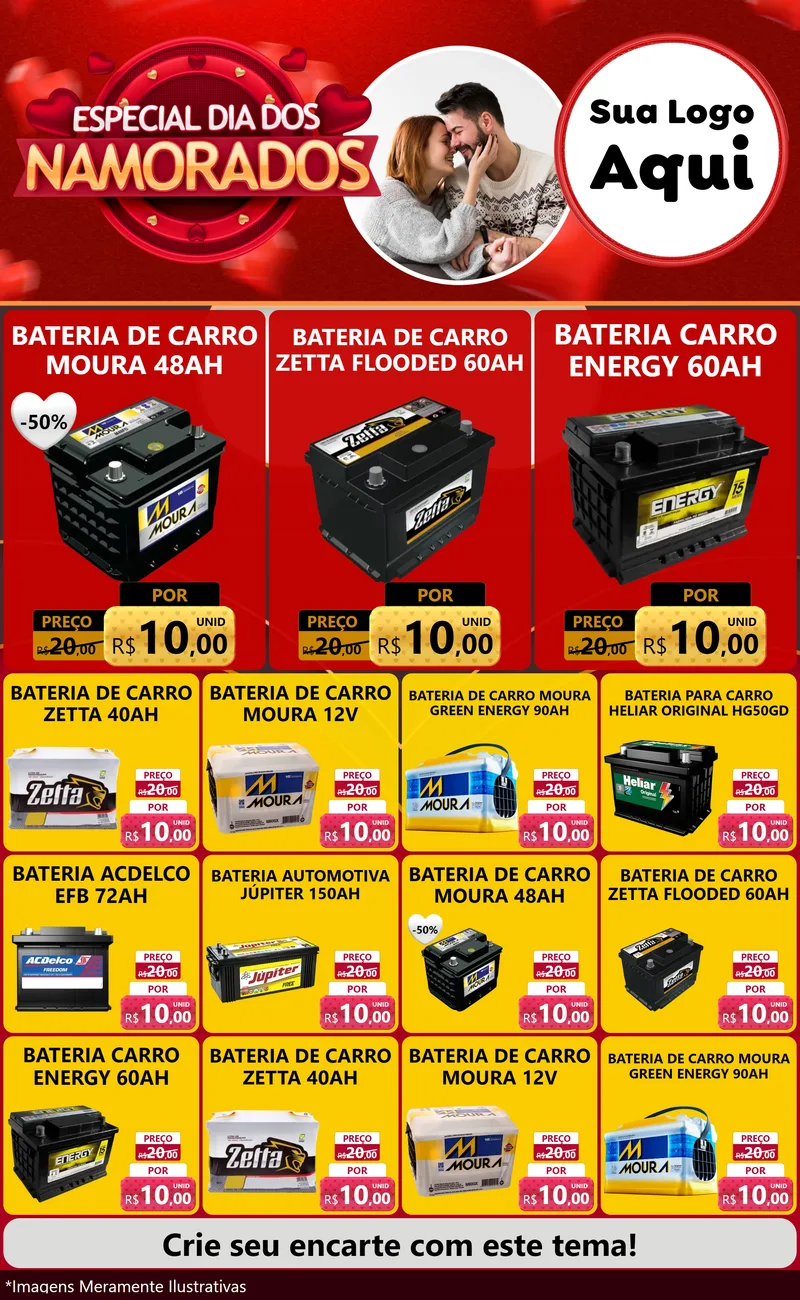 Modelo de Encarte para Encarte Grande com o tema Especial Dia Dos Namorados para Baterias Elétricas