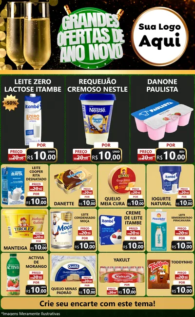 Modelo de Encarte para Encarte Grande com o tema Grandes Ofertas de Ano Novo para Frios e Laticínios