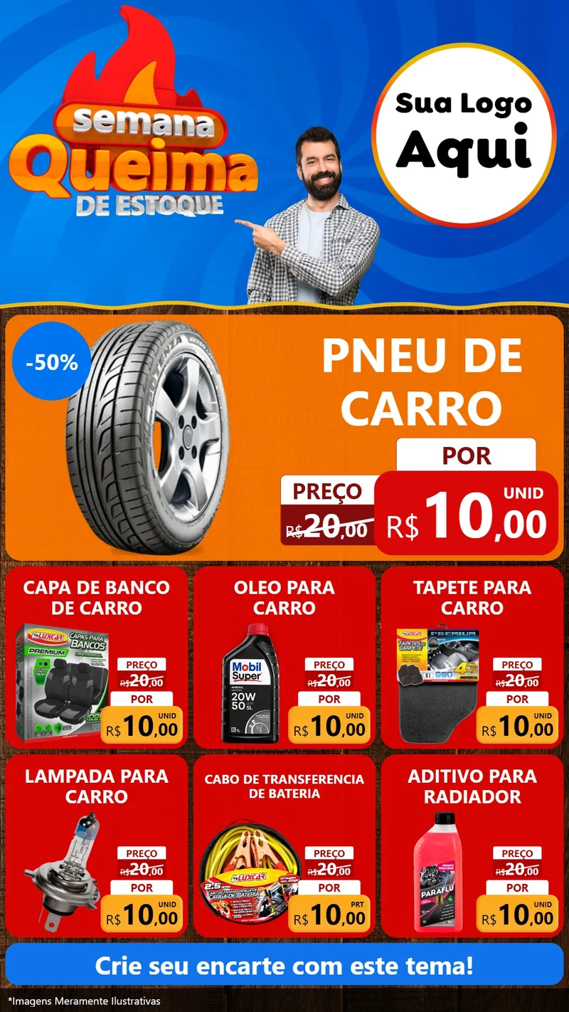 Modelo de Rede Social para Stories com o tema Semana Queima de Estoque para Auto peças