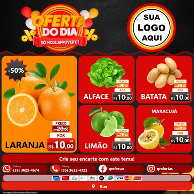 Modelo de Rede Social para Feed Facebook com o tema Oferta do Dia - Só hoje, Aproveite! para Hortifrúti