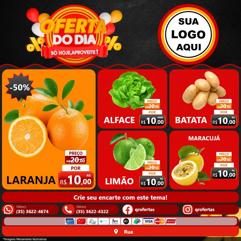 Modelo de Rede Social para Feed Facebook com o tema Oferta do Dia - Só hoje, Aproveite! para Hortifrúti