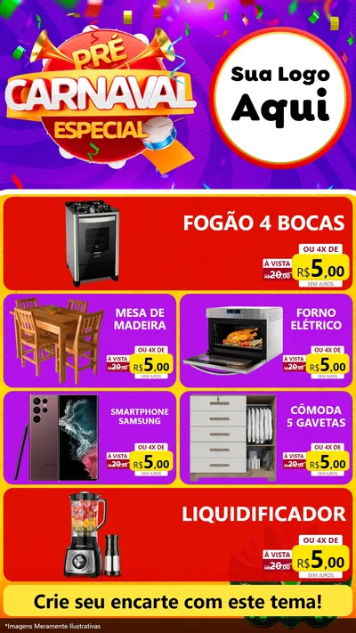 Modelo de TV para TV Vertical com o tema Pré-Carnaval Especial para Móveis e Eletro