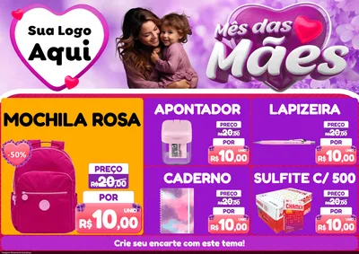 Modelo de Encarte para Encarte A4 Horizontal com o tema Mês das Mães para Papelaria