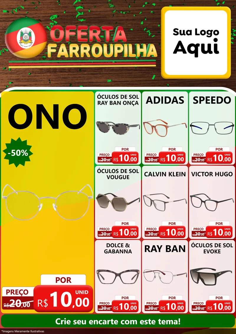 Modelo de Encarte para Encarte A4 Vertical com o tema Oferta Farroupilha para Óticas