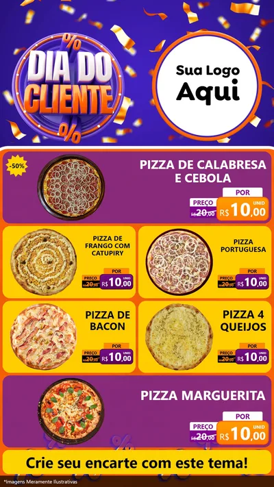 Modelo de TV para TV Vertical com o tema Dia do Cliente para Pizzaria