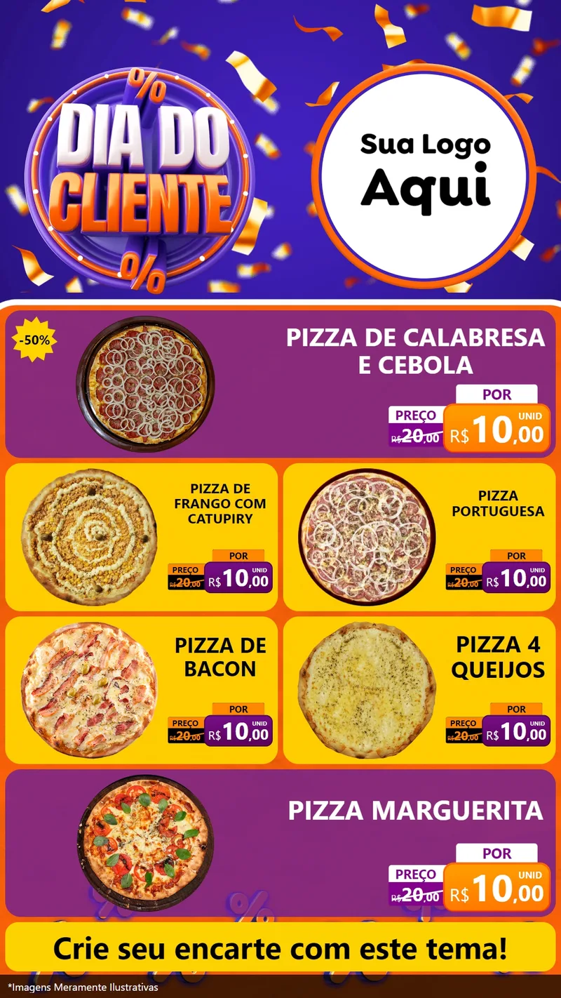 Modelo de TV para TV Vertical com o tema Dia do Cliente para Pizzaria