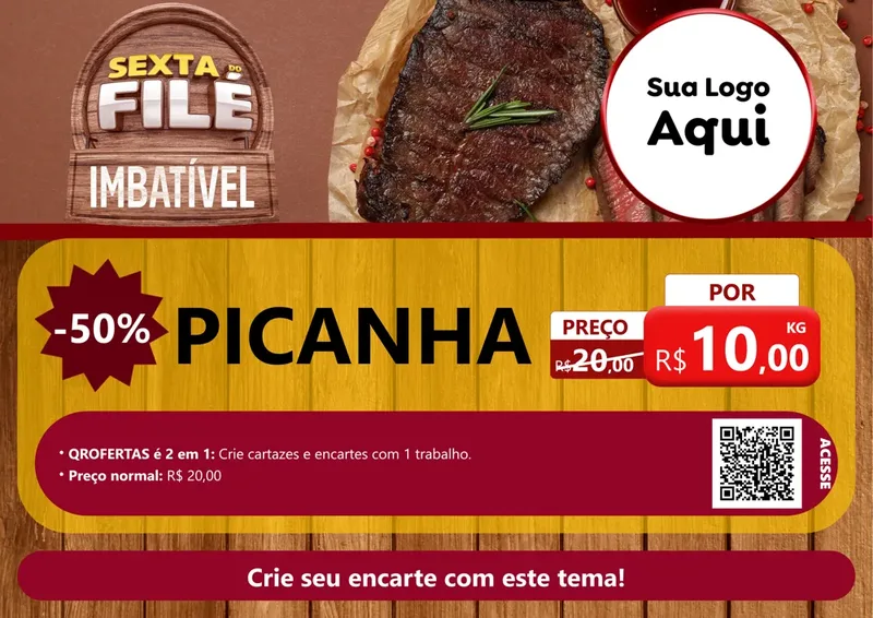 Modelo de Cartaz para Cartaz A4 Horizontal com o tema Sexta do Filé para Açougue