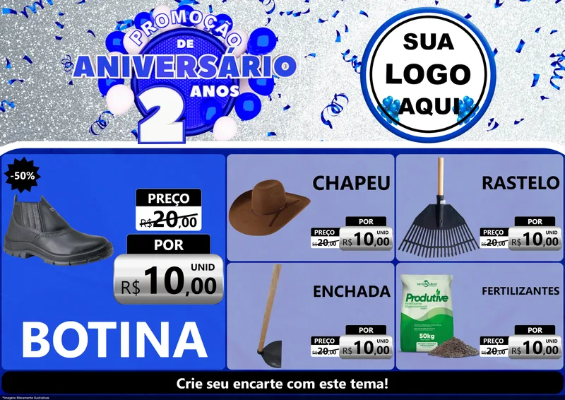 Modelo de Encarte para Encarte A4 Horizontal com o tema Promoção de Aniversário - 2 Anos para Agropecuária