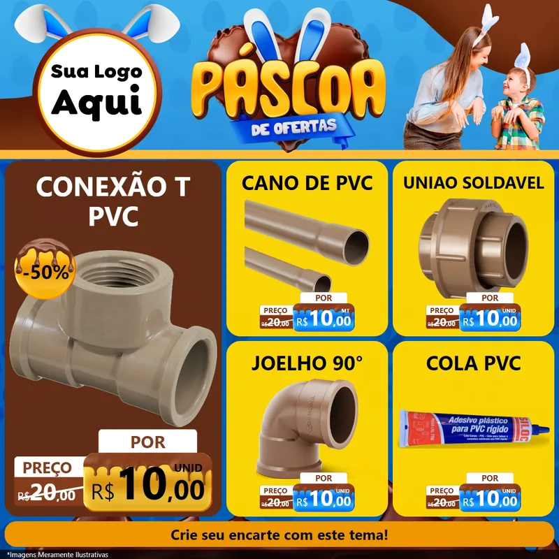 Modelo de Rede Social para Feed Facebook com o tema Páscoa de Ofertas para Tubos e conexões
