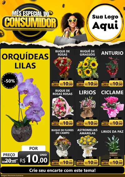 Modelo de Encarte para Encarte A4 Vertical com o tema Mês Especial do Consumidor para Floricultura e jardim
