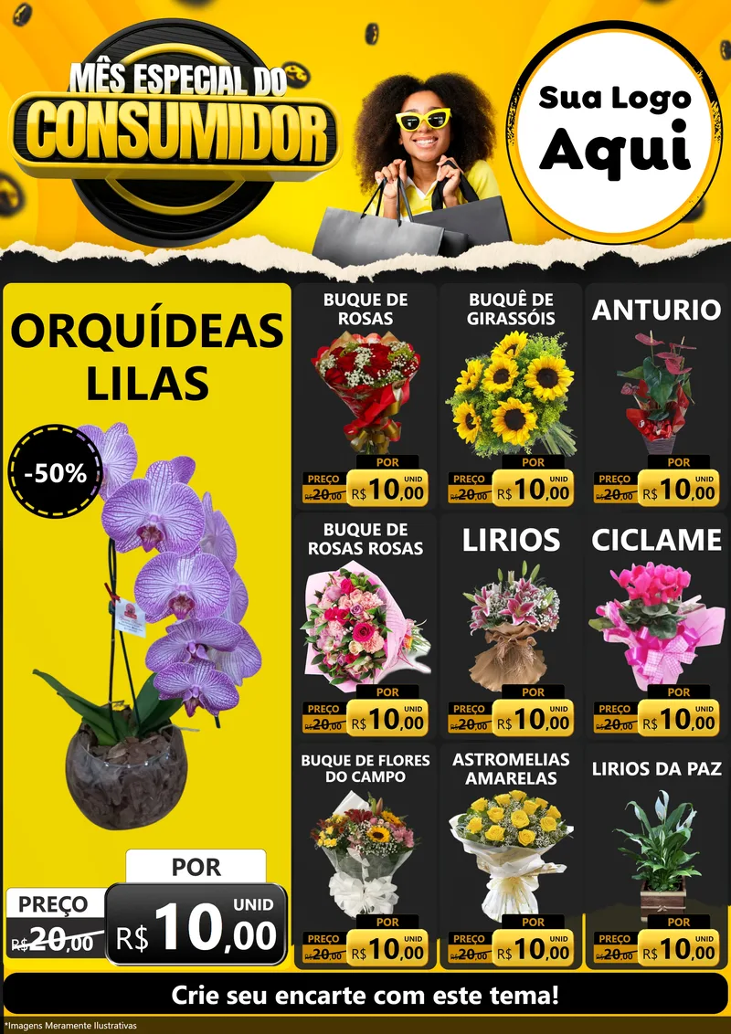 Modelo de Encarte para Encarte A4 Vertical com o tema Mês Especial do Consumidor para Floricultura e jardim