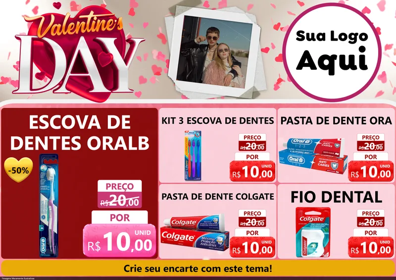 Modelo de Encarte para Encarte A4 Horizontal com o tema Valentine's Day para Higiene Pessoal