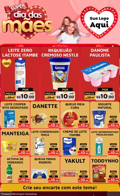Modelo de Encarte para Encarte Grande com o tema Super Dia Das Mães para Frios e Laticínios