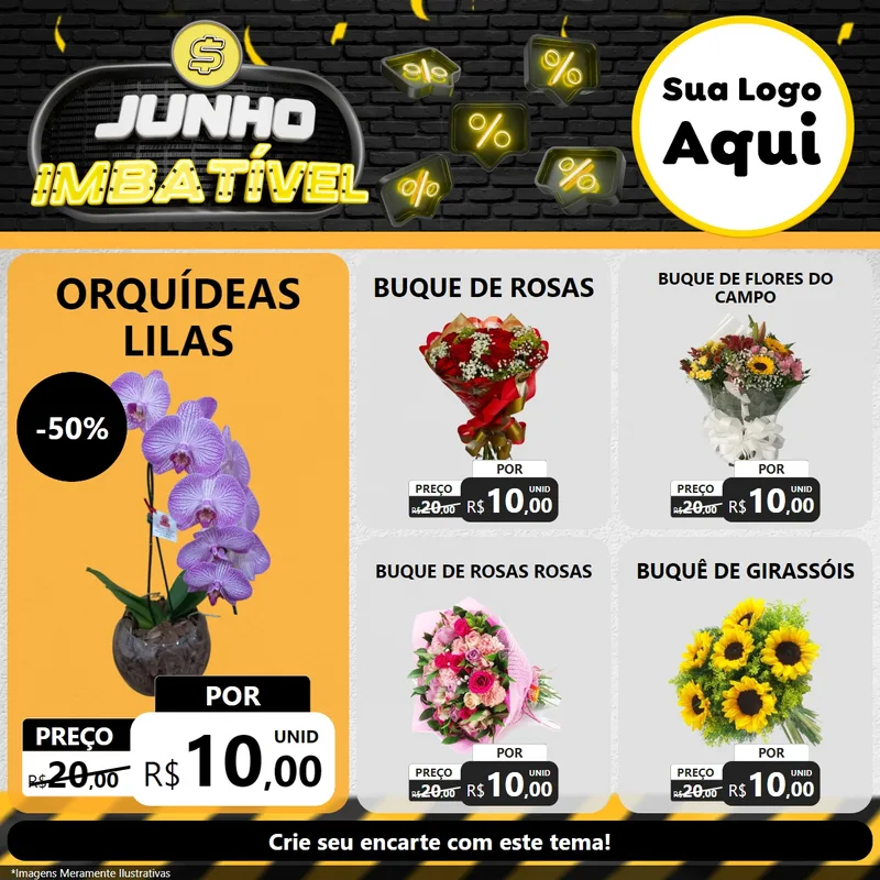 Modelo de Rede Social para Feed Facebook com o tema Junho Imbatível para Floricultura e jardim