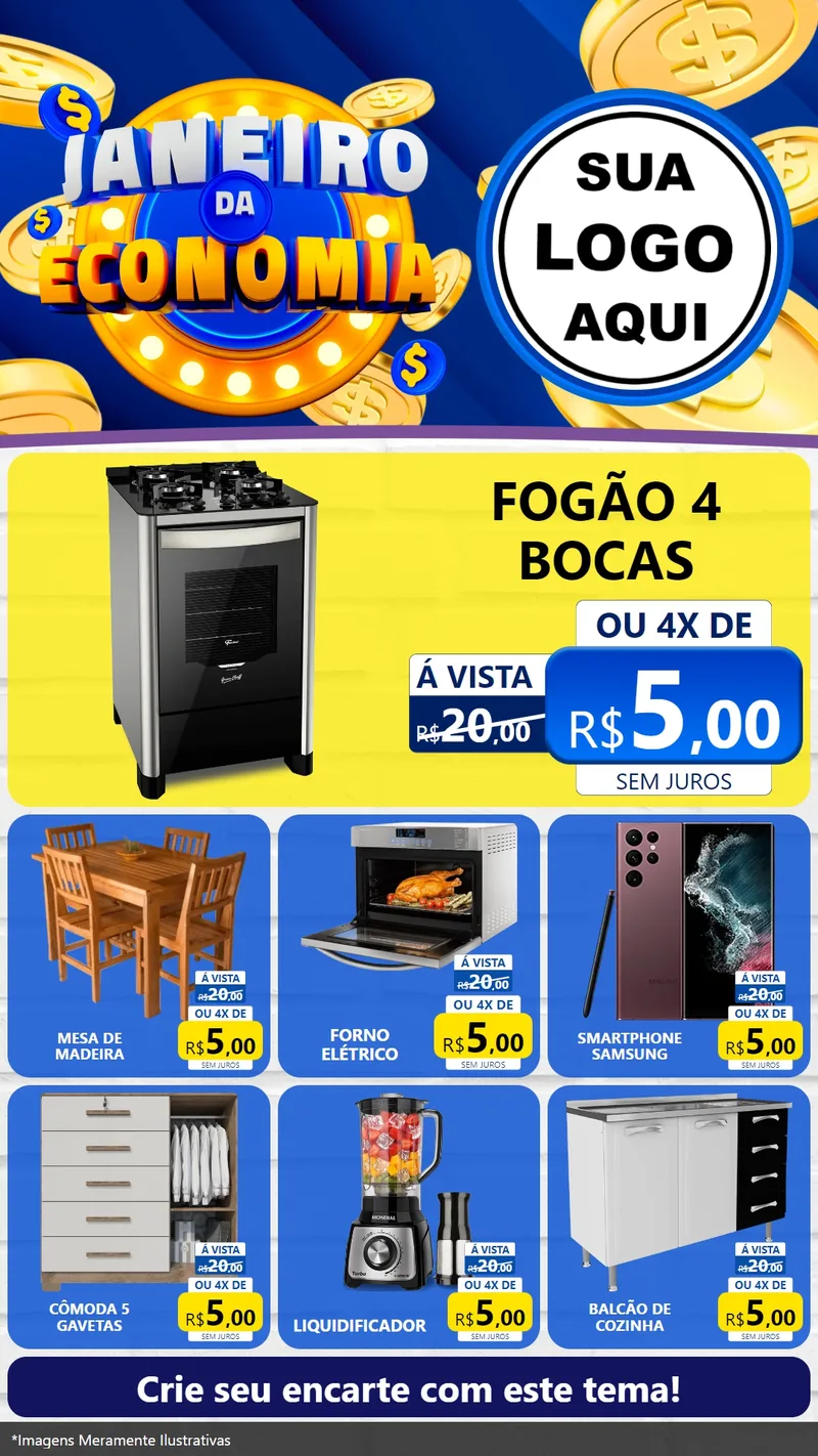 Modelo de Rede Social para Stories com o tema Janeiro da Economia para Móveis e Eletro