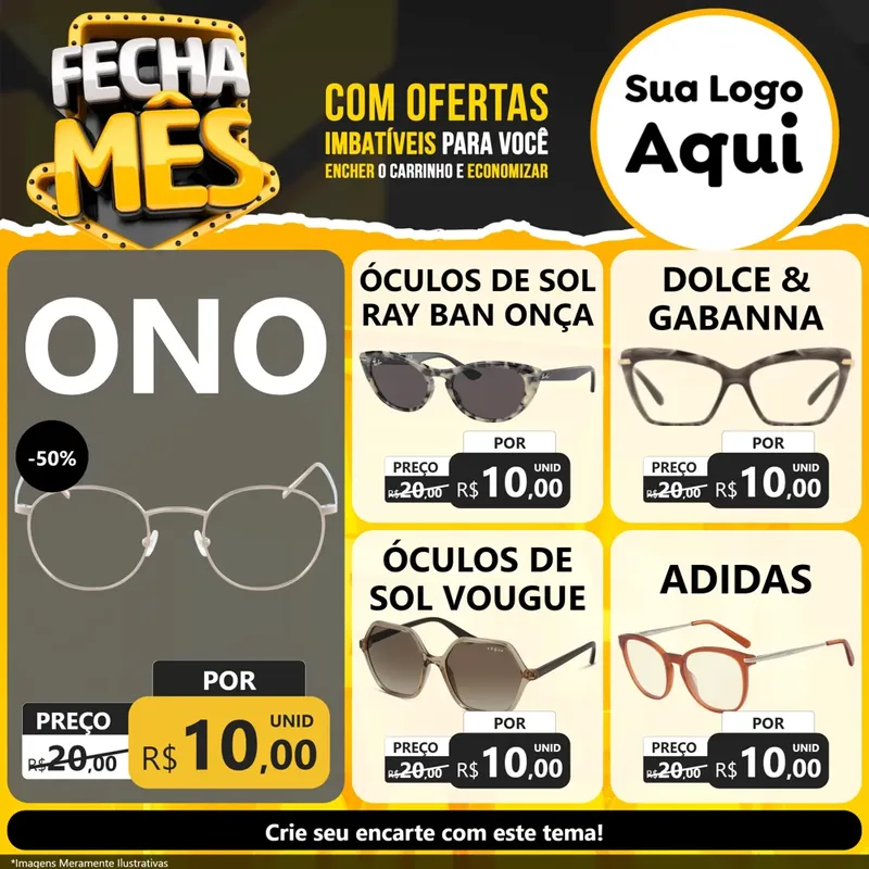 Modelo de Rede Social para Feed Facebook com o tema Fecha Mês para Óticas