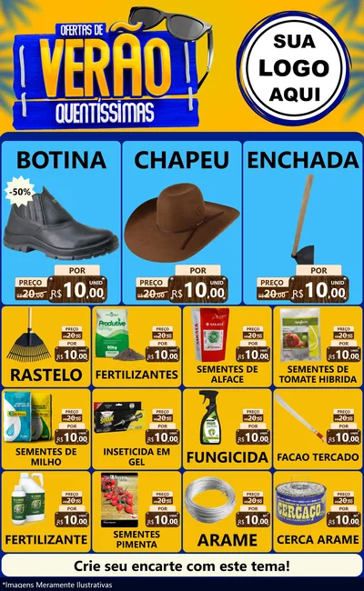 Modelo de Encarte para Encarte Grande com o tema Ofertas de Verão Quentíssimas para Agropecuária