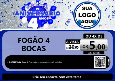 Modelo de Cartaz para Cartaz A4 Horizontal com o tema Promoção de Aniversário - 4 Anos para Móveis e Eletro