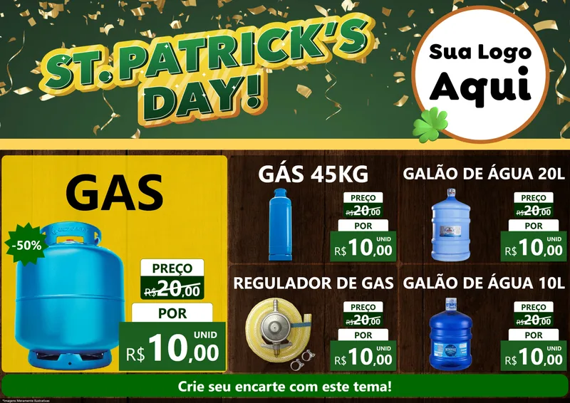 Modelo de Encarte para Encarte A4 Horizontal com o tema St Patriks Day para Água e gás
