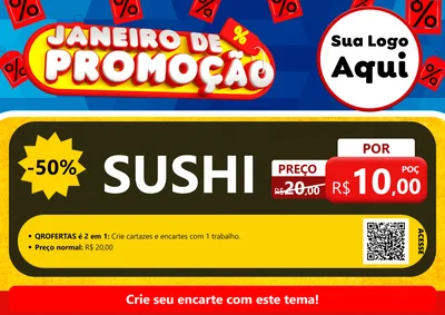Modelo de Cartaz para Cartaz A4 Horizontal com o tema Janeiro de Promoção para Comida japonesa