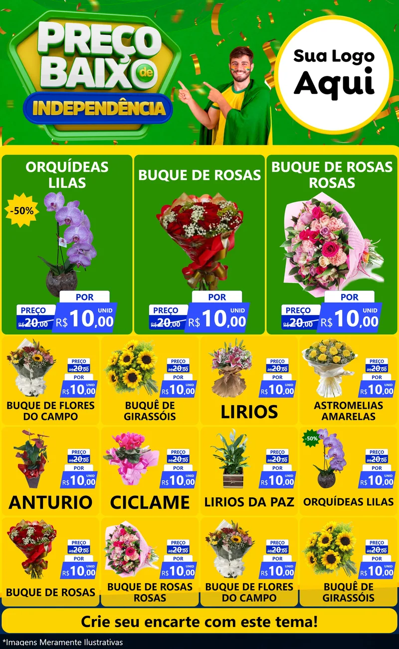 Modelo de Encarte para Encarte Grande com o tema Preço Baixo de Independência para Floricultura e jardim