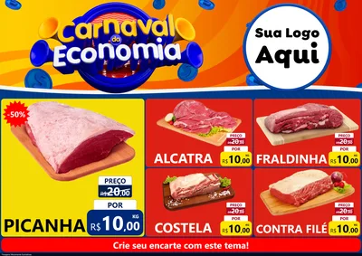 Modelo de Encarte para Encarte A4 Horizontal com o tema Carnaval da Economia para Açougue