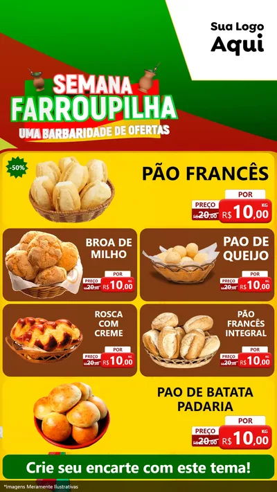 Modelo de TV para TV Vertical com o tema Semana Farroupilha - Uma Barbaridade de Ofertas para Padaria