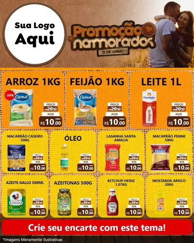 Modelo de Rede Social para Feed Instagram com o tema Promoção Namorados para Supermercado