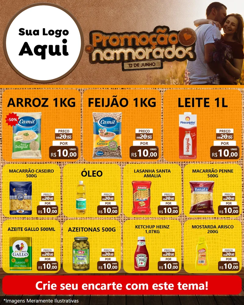 Modelo de Rede Social para Feed Instagram com o tema Promoção Namorados para Supermercado