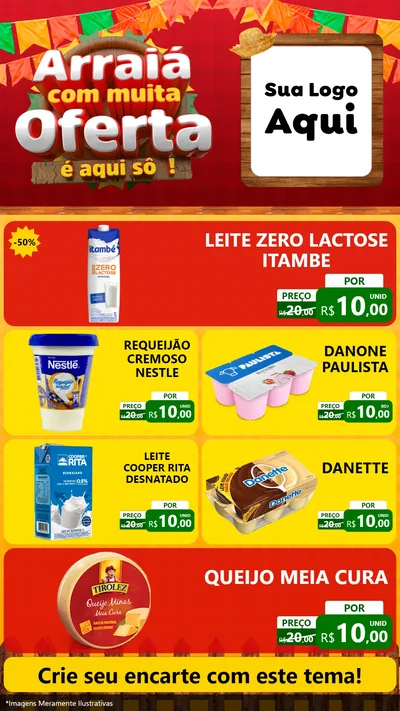 Modelo de TV para TV Vertical com o tema Arraiá Com Muita Oferta - É Aqui Sô! para Frios e Laticínios