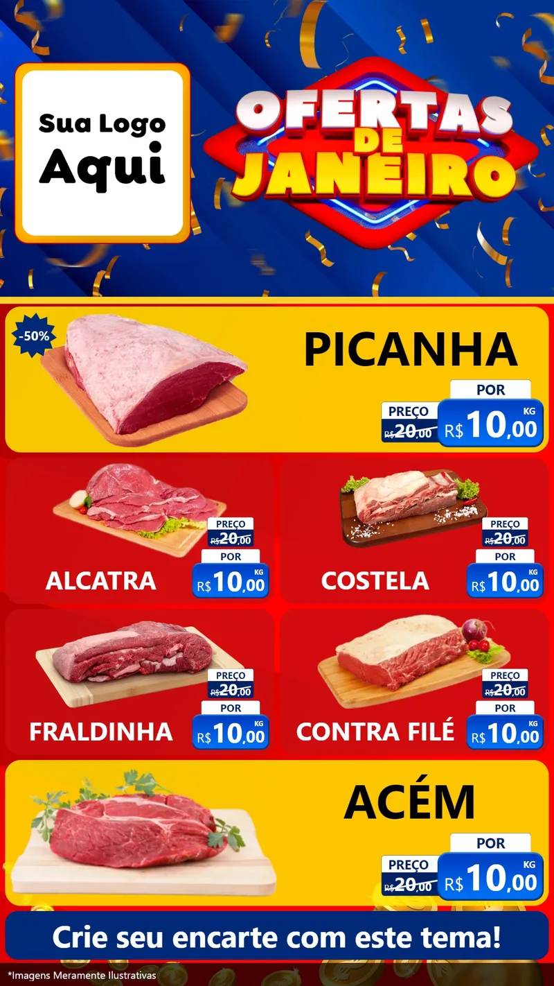 Modelo de TV para TV Vertical com o tema Ofertas de Janeiro para Açougue