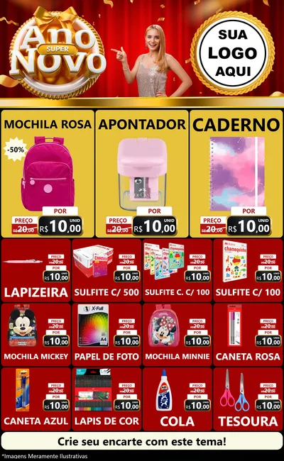 Modelo de Encarte para Encarte Grande com o tema Super Ano Novo para Papelaria