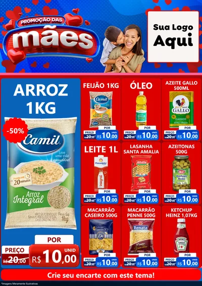 Modelo de Encarte para Encarte A4 Vertical com o tema Promoção das Mães para Supermercado
