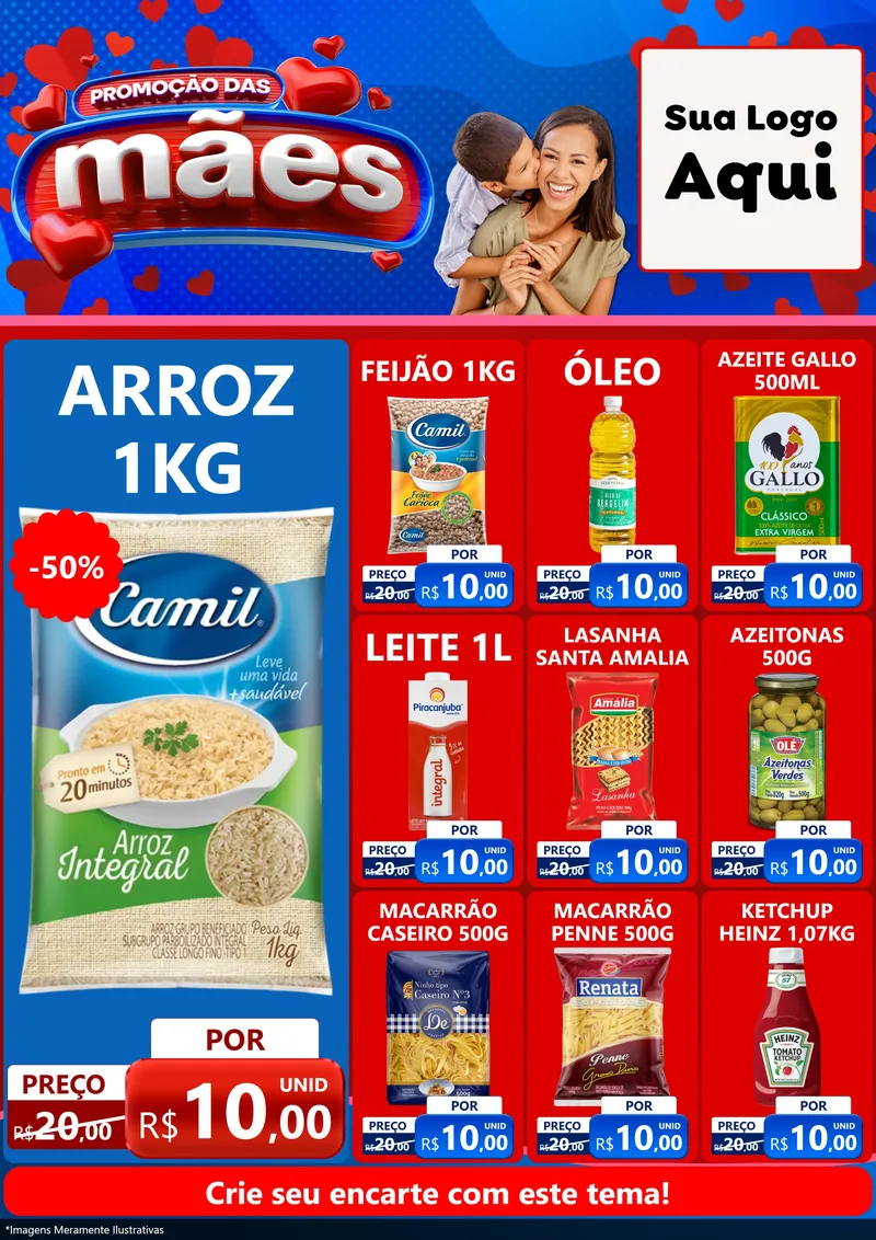 Modelo de Encarte para Encarte A4 Vertical com o tema Promoção das Mães para Supermercado
