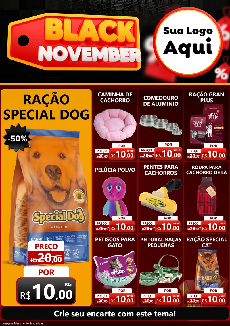 Modelo de Encarte para Encarte A4 Vertical com o tema Black November para Pet Shop