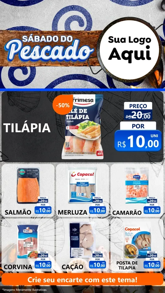Modelo de Rede Social para Stories com o tema Sábado do Pescado para Peixaria