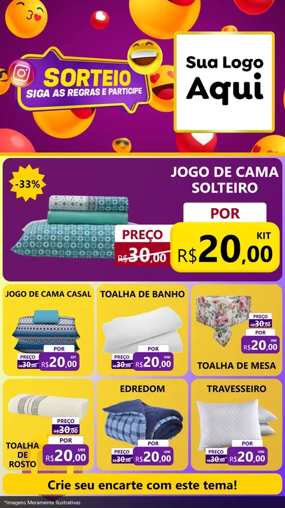 Modelo de Rede Social para Stories com o tema Sorteio para Cama, Mesa e Banho