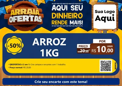 Modelo de Cartaz para Cartaz A4 Horizontal com o tema Arraiá de Ofertas - Junina para Supermercado