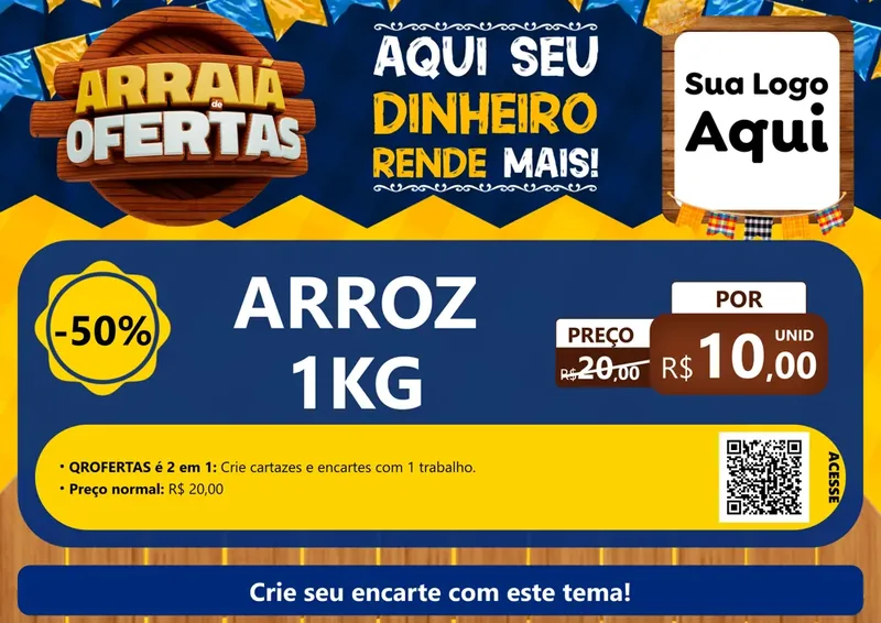 Modelo de Cartaz para Cartaz A4 Horizontal com o tema Arraiá de Ofertas - Junina para Supermercado