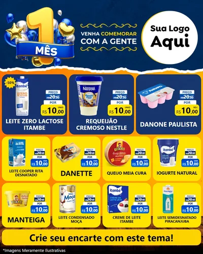 Modelo de Rede Social para Feed Instagram com o tema Um Mês de Aniversário para Frios e Laticínios