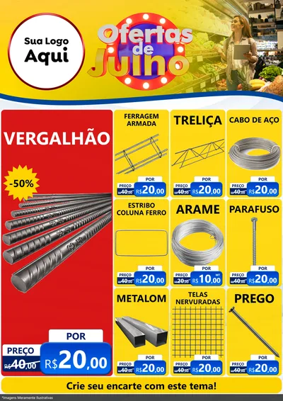 Modelo de Encarte para Encarte A4 Vertical com o tema Ofertas de Julho para Ferragens
