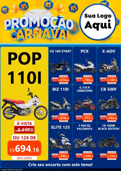 Modelo de Encarte para Encarte A4 Vertical com o tema Promoção de Carnaval para Concessionaria de Motos