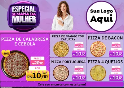 Modelo de Encarte para Encarte A4 Horizontal com o tema Especial Semana da Mulher para Pizzaria