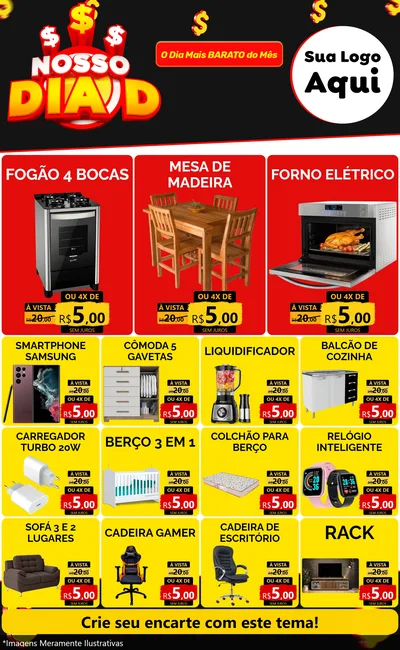 Modelo de Encarte para Encarte Grande com o tema Nosso Dia D para Móveis e Eletro