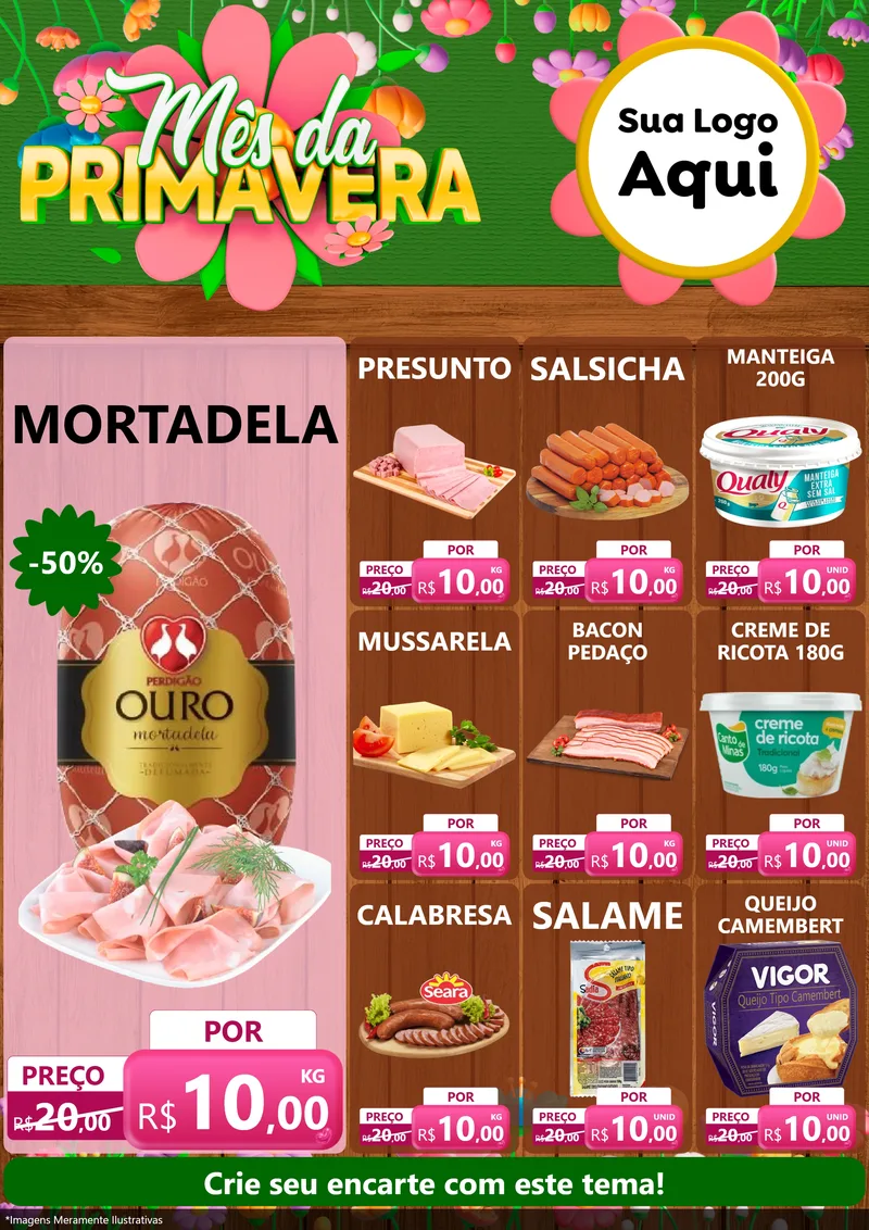 Modelo de Encarte para Encarte A4 Vertical com o tema Mês da Primavera para Frios e Laticínios