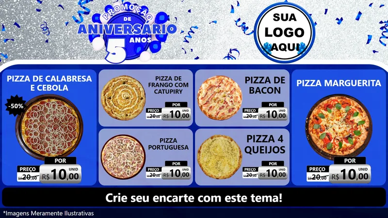 Modelo de TV para TV Horizontal com o tema Promoção de Aniversário - 5 Anos para Pizzaria