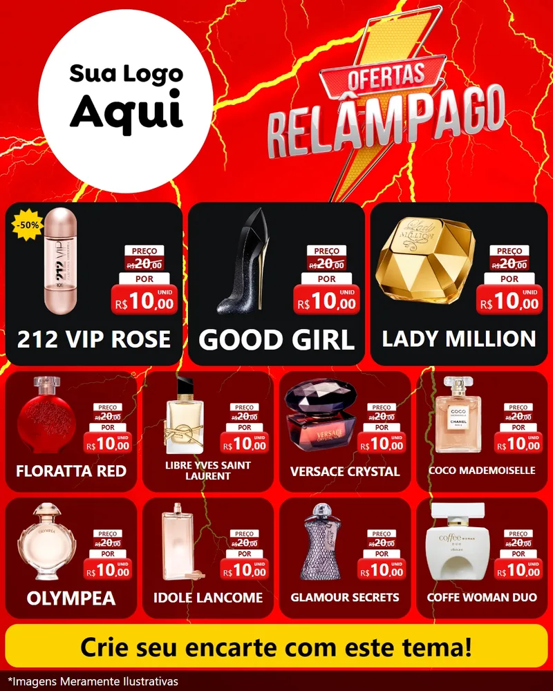 Modelo de Rede Social para Feed Instagram com o tema Ofertas Relâmpago para Perfumes