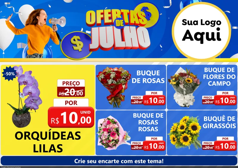 Modelo de Encarte para Encarte A4 Horizontal com o tema Ofertas de Julho para Floricultura e jardim