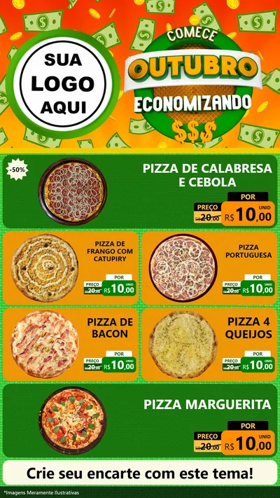 Modelo de TV para TV Vertical com o tema Comece Outubro Economizando para Pizzaria